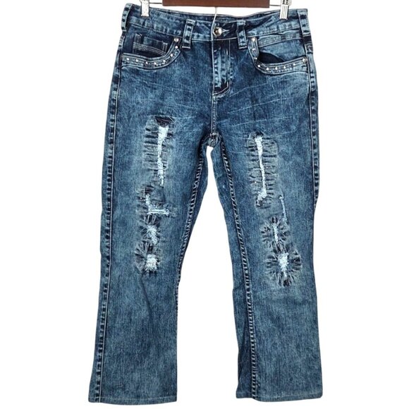 Cowgirl Tuff Co Denim - Cowgirl Tuff Womens Distressed Bootcut Jeans W29 L31 W Embroidered Back Pockets